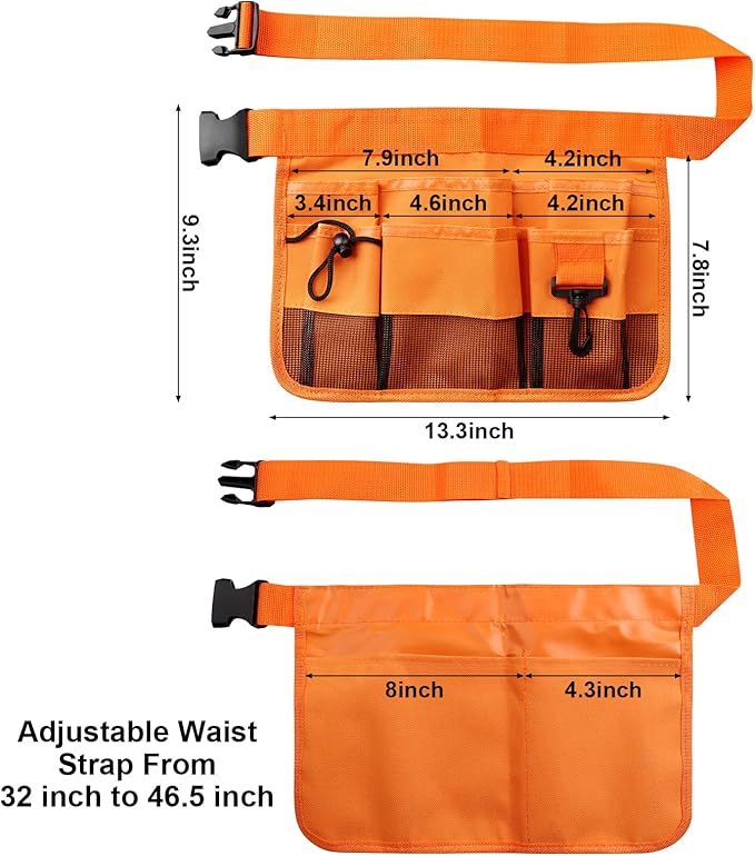 Gardening Tool Waist Bag Belt Heavy Duty Oxford Tool Apron with 7 Pockets of Different Sizes and Depth (Orange)