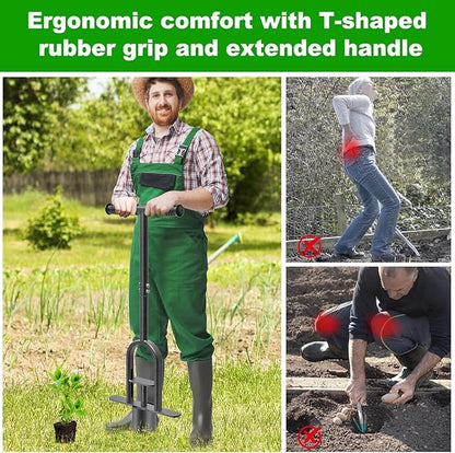 Heavy Duty Long Handled Bulb Planter Tool with Soft Rubber Grip, Garden Sod Plugger for Digging Holes, Turf Repair, Seedling Transplanting
