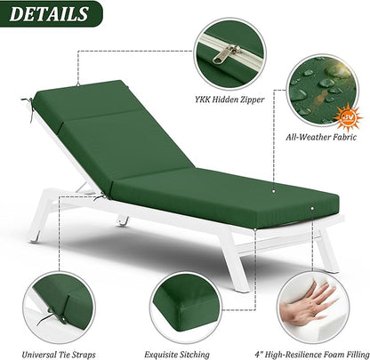 Chaise Lounge Cushion for Outdoor Furniture, Waterproof Fade and Tear Resistant Lounge Deck Chair Cushions for Patio Lawn Pool Resort Hotel