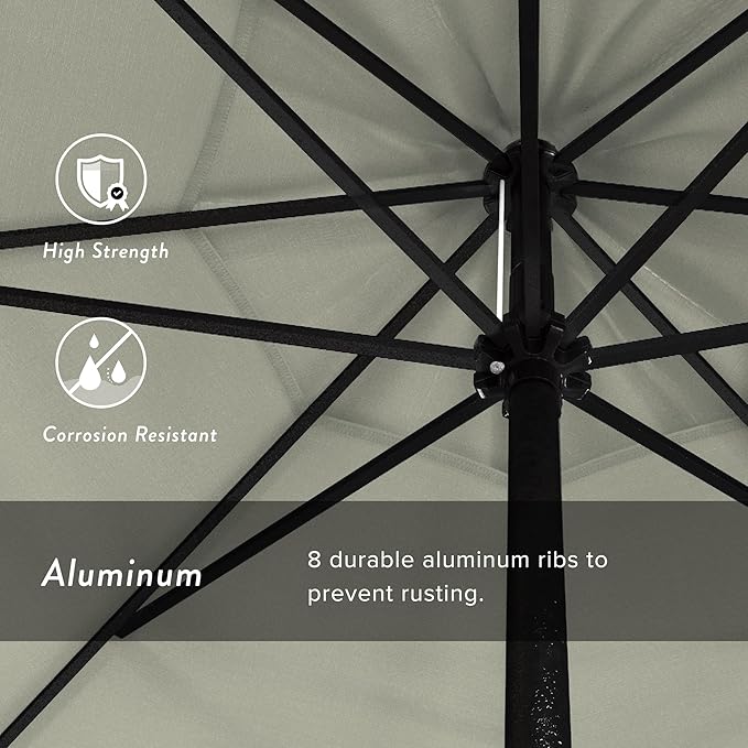 California Umbrella 9' Rd Aluminum Patio Umbrella, Crank Lift, Auto Tilt, Black Finish, 4yr Fade Warranty, Canvas