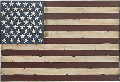 Deco 79 Metal American Flag Home Wall Decor Indoor Outdoor Wall Sculpture, Wall Art 38" x 2" x 26", Red