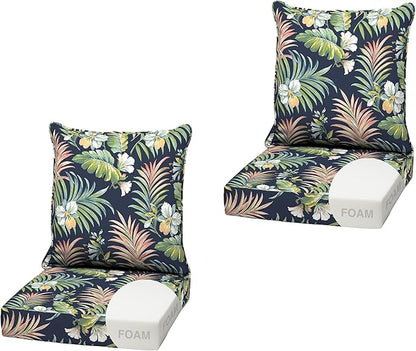 Arden Outdoor Foam Deep Seat Cushion (2-Pack), 22x24, Premium High-Density Foam, Never Flattens, Weather-Proof for Patio Chair Sofa Couch, Simone Blue Tropical