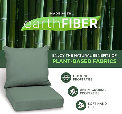 Arden earthFIBER Outdoor Deep Seat Cushion Set, 22 x 24, Deep Seat Bottom and Back Cushion for Chair, Sofa Sage Green Texture