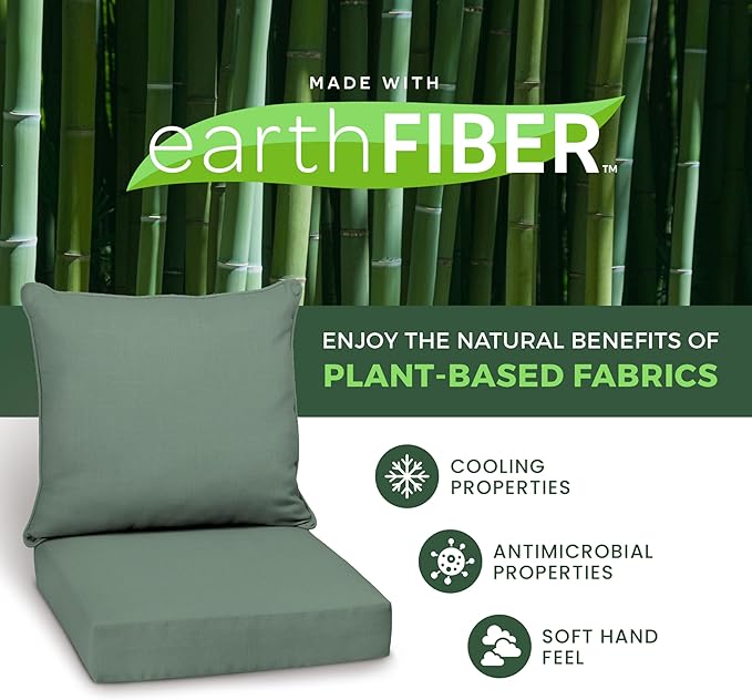 Arden earthFiber Outdoor Deep Seat Cushion Set (4-Pack), 22 in x 24 in, Weather-Proof, Rain-Proof, Fade Resistant Patio Cushion for Chair, Sofa, and Couch Sage Green Texture
