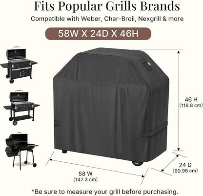 iBirdie Outdoor Grills Cover 58 x 24 x 46 inch, fit 58, 57 Barbeque, Waterproof Weatherproof, 600D Heavy Duty Barbecue Cover, Compatible for 3, 4 Burners Gas BBQ