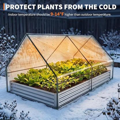 Raised Garden Bed with Cover, 6x3x1 Ft Raised Garden Beds Outdoor Galvanized Metal Planter Box with 2 Screen Windows, Mini Greenhouse for Vegetables and Flowers