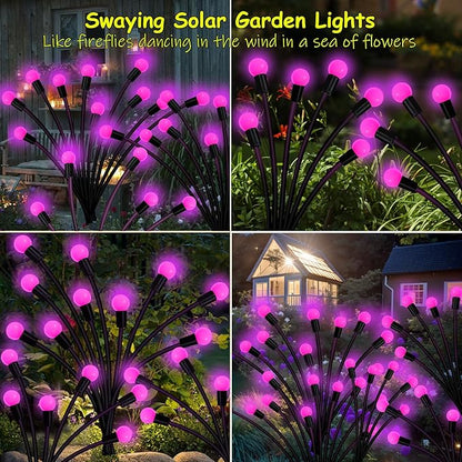 Kohlrabi Solar Garden Lights Outdoor, 2 Pack 16 LED Solar Pink Firefly Lights Waterproof, Sway by Wind, Swaying Light for Yard Patio Backyard Garden Planter Flower Bed Pathway Outdoor Decoration