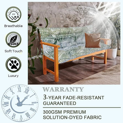 Outdoor Swing Cushions 3 Seater Waterproof, Replacement Bench Cushions for Outdoor Patio Furniture with Backrest, Porch Swing Cushion with Ties for Lawn and Garden (Bamboo Leaves, 40x40in)