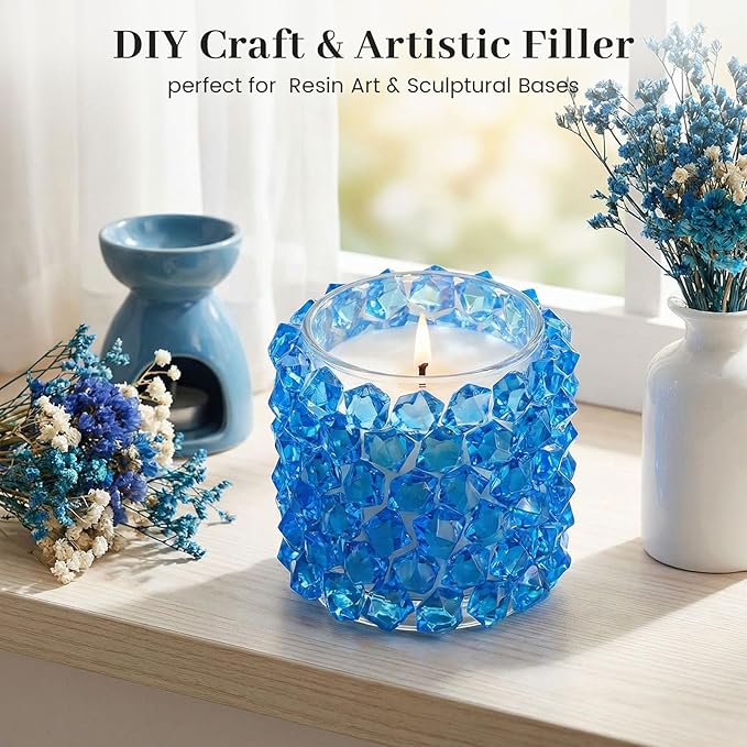 DomeStar Navy Blue Gems Fake Ice Rocks Acrylic Crystal Vase Filler, 150PCS | Catches the light for icy sparkle, 2-cup pack for vases, Candle displays, Table scatter, Wedding centerpieces, DIY decor