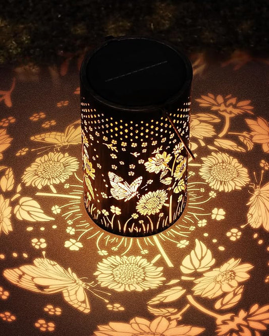 Solar Lanterns Outdoor Butterfly Waterproof Christmas Gifts Sunflower Garden Decor, Best Gifts for Mom Women Grandmom, Hanging Metal Lantern Lights for Patio, Pathway, Yard, Landscape, Lawn