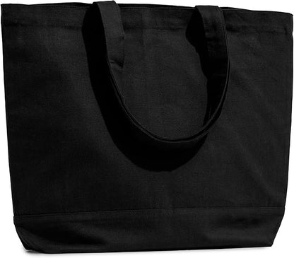 Carrywell (Not Made In China) Canvas Tote Bags Black 6-Pack, 15"x18.5" Reusable Cotton Shopping Bag, Durable 13oz Organic Cloth w/Handles
