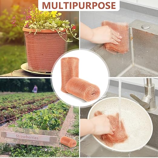 Gisafai 5" x 150 ft Copper Mesh Rodent Control Copper Wool for Slugs Rustproof DIY Hole Filler Pure Wire Mesh for Bat Snail Bird Pest Rodent Control Gap Blocker Fill Fabric Hole Gardening(1 Roll)