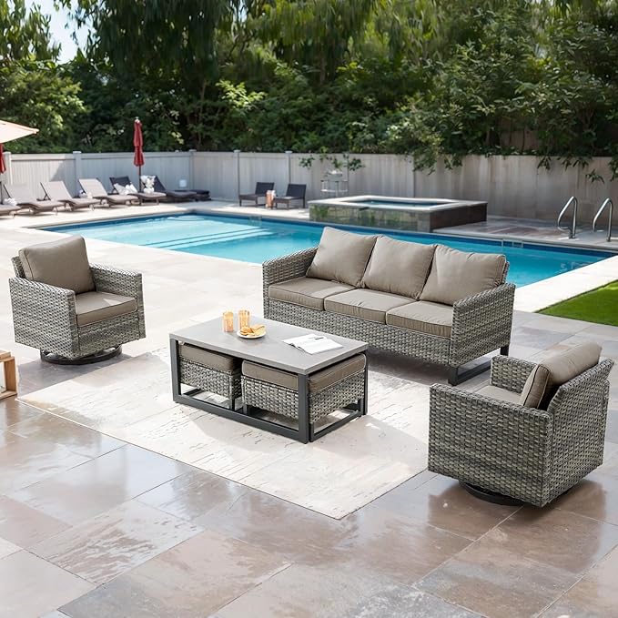 Rilyson Wicker Outdoor Couch Patio Sofa - 3 Seater Rattan Outdoor Patio Couch with Waterproof Wicker,Comfortable Cushions and Sturdy Metal Frame for Outside Porch Deck Backyard(Mixed Grey/Grey)