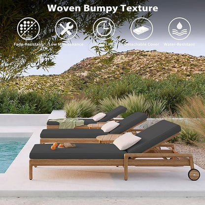 Sundale Outdoor Olefin Chaise Lounge Cushion Set of 2, Water-Resistant Patio Lounge Chair Cushion, Thick Lounger Pad with 4 Straps Dark Gray, 80 x 26 x 4 Inches