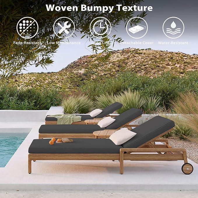 Sundale Outdoor Olefin Chaise Lounge Cushion, Water-Resistant Patio Lounge Chair Cushion, Thick Lounger Pad with 4 Straps Dark Gray, 80 x 26 x 4 Inches