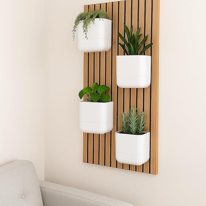 Phoenix Vine 6.5 Inch Wall Mounted Self-Watering Planter Pot for Indoor Houseplants and Herbs | Hanging Planter for Window Sills, Bathroom Walls, Home & Office Décor, White, Set of 3, 01-C-D-3