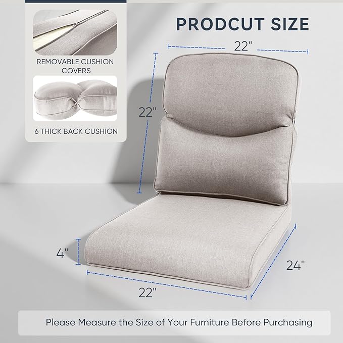 Patio Chair Cushions 4 Packs - Outside High Back Thick Water-Resistant Cushion 22x24 with Zipper Cover for Outdoor Glider Rocking Chairs Loveseat Couch – Beige/Crescent