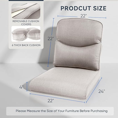 Outdoor Rattan Chair Cushions 2 Packs - Outside High Back Comfortable Thickened Pillow 22x24 with Zipper Cover for Patio Rocking Swivel Chairs Loveseat Sofa – Beige/Crescent