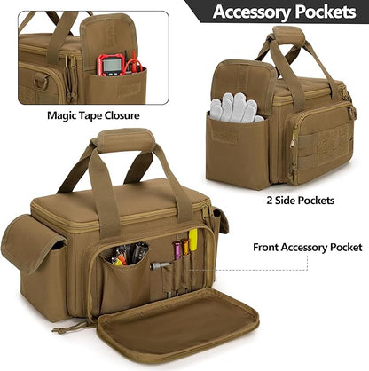 Rexmica Small Tool Bag with Anti-friction and Thick Padded Bottom, Tool Storage Organizer for Men, Tactical Bag, Range Bag, Multi-functional Work Tote for Repairman, Electrician, Carpenters (Khaki)