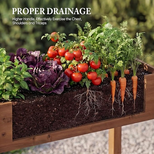 DUMOS Raised Garden Bed with Legs, 48x24x30 Inch Planter Box Outdoor with Liner for Herbs Flowers Vegetables, Elevated Wooden Garden Bed for Patio, Balcony and Backyard, Brown