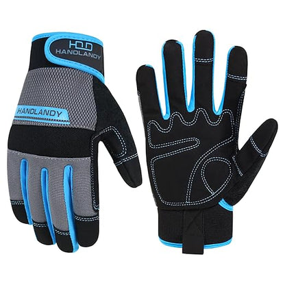 HANDLANDY Work Gloves Mens & Women, Utility Safety Mechanic Working Gloves Touch Screen, Flexible Breathable Yard Work Gloves (XS, Grey)