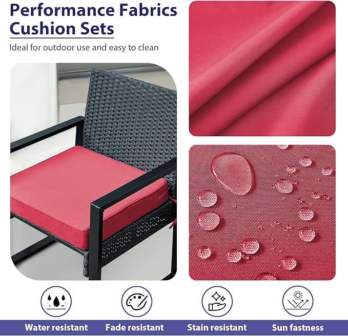 Outdoor Chair Cushions Set of 4,Waterproof Outdoor Seat Cushions for Patio Furniture,Patio Chair Cushion with Handle and Ties, Square Out Door Chair Pads,18.5" x 16" x 3", Burgundy