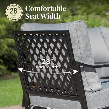 Patio Furniture Set with Firepit Table, Black Frame Outdoor Conversation Set with 2 x Rocking Chair, 1 x 2-Seat Sofa for Lawn Garden Backyard, Grey