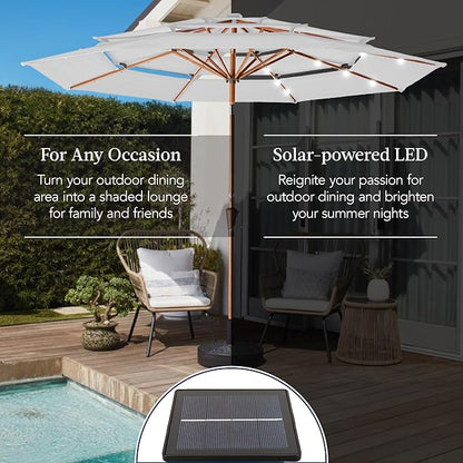 Best Choice Products 10ft 3-Tier Solar Patio Market Umbrella, Outdoor Sun Shade for Backyard, Deck, Poolside, Table w/Woodgrain Pattern, LED Lights, Tilt Adjustment - Fog Gray