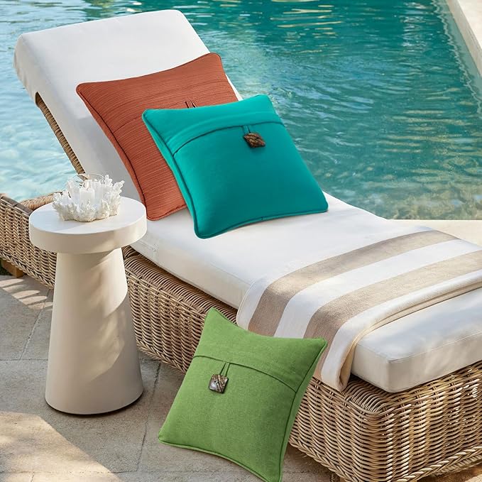 Outdoor Decorative Pillows with Coconut Button Pack of 4, 16" x 16" Outdoor Pillow Set for Couch Bed Throw Patio Sofa, Coral Red