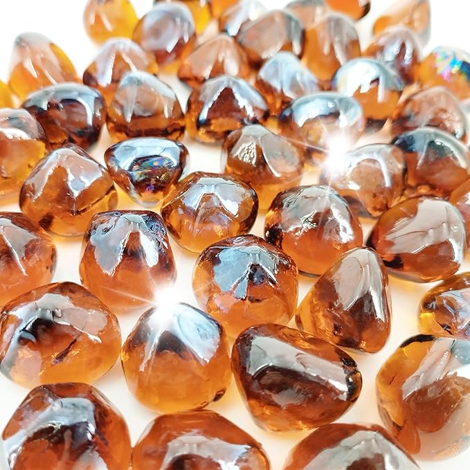 19 Pound Fire Glass Diamonds for Fire Pit 1/2 inch Tempered Glass Rocks Amber