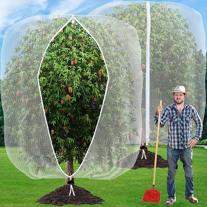 2Pack 9.84FT x9.84FT Insect Netting Bag with Zipper and Drawstring, Garden Bird Barrier Mesh Covers Bags,Fruit Tree Netting for Protecting Blueberry Flowers Bush Plants from Bugs and Other Animals