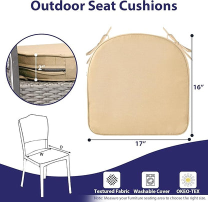Outdoor Chair Cushions Set of 4 -Waterproof Outdoor Seat Cushions for Patio Furniture, Patio Chair Cushion with Handle and Ties, Round Out Door Chair Pads,17" x 16" x 2",Beige