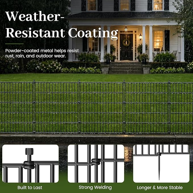 10 Panels No Dig Decorative Outdoor Garden Fence for Yard, 40 in(H) X 23.6 ft(L) Animal Barrier Fencing Rustproof Metal Wire Panel Border for Dog, Rabbits, and Patio Temporary Ground Stakes