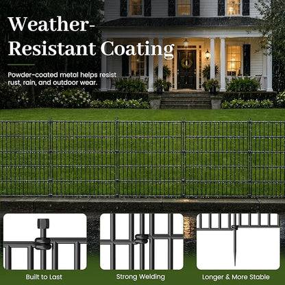 5 Panels No Dig Decorative Outdoor Garden Fence for Yard, 32 in(H) X 11.8 ft(L) Animal Barrier Fencing Rustproof Metal Wire Panel Border for Dog, Rabbits, and Patio Temporary Ground Stakes