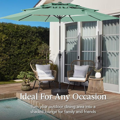 Best Choice Products 10ft 3-Tier Market Patio Umbrella, Outdoor Sun Shade with Tilt, Crank Lift, 8 Ribs for Backyard, Deck, Poolside – Seaglass
