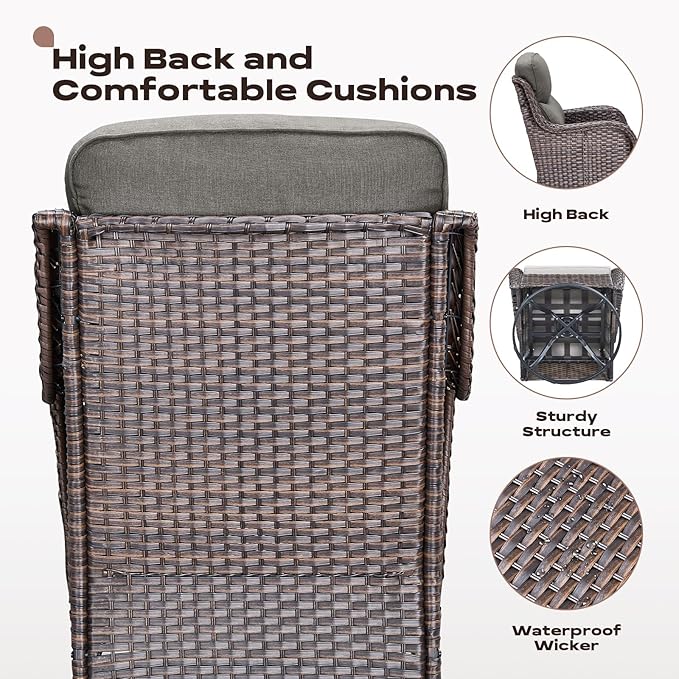Rilyson 4 Piece Outdoor Patio Swivel Rocker Chairs, Waterproof Wicker, High Back, Deep Seating, Wide Armrest, Upgraded 6 inch Thick Cushions, Ideal for Deck Porch Backyard, Brown/Grey