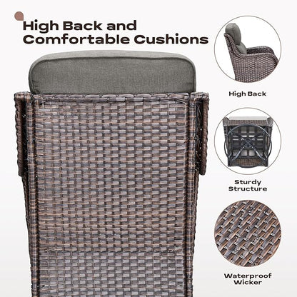 Rilyson 4 Piece Outdoor Patio Swivel Rocker Chairs, Waterproof Wicker, High Back, Deep Seating, Wide Armrest, Upgraded 6 inch Thick Cushions, Ideal for Deck Porch Backyard, Brown/Grey