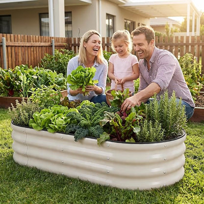 1MORE Galvanized Raised Garden Bed- Planter Garden Boxes Outdoor, Raised Beds for Gardening, 4x2x1ft Metal Garden Bed Kit for Vegetables Flower, Planter Raised Beds with Protective Tape & Tools.White