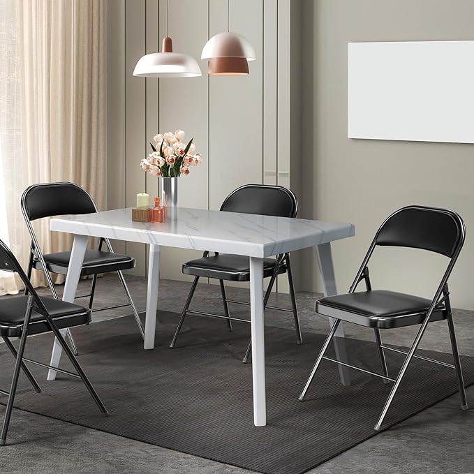 VINGLI 4 Pack Folding Chairs with Padded Seats, Metal Frame with Pu Leather Seat & Back, Capacity 350 lbs, Set of 4, Black