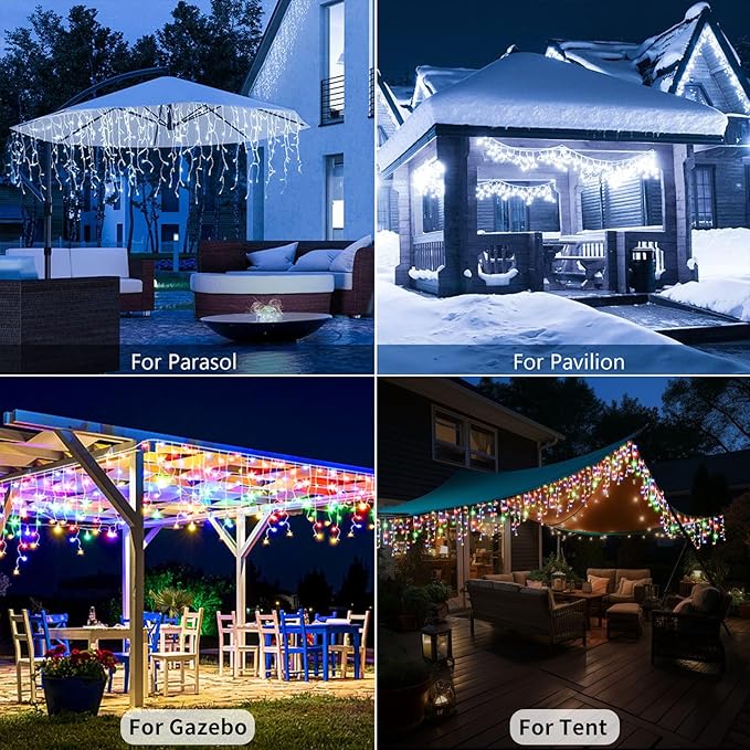 Solar Icicle Lights Outdoor Waterproof - 82Ft 660 LED Icicle Christmas Lights Outdoor with Remote, Cool White and Multi-Color 2in1, Color Changing Icicle String Lights for Wedding Balcony Eaves Decor