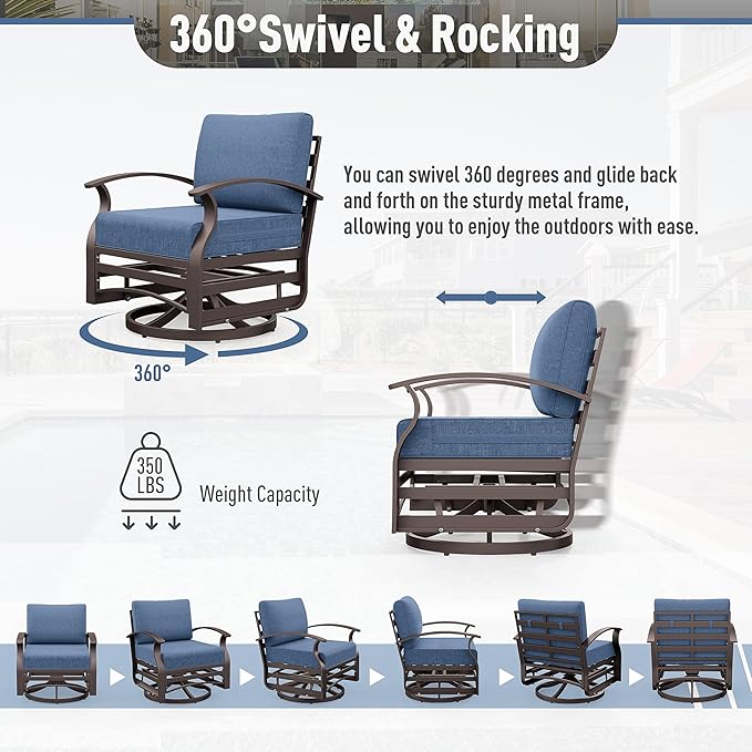 Kurapika 3 Pieces Patio Furniture Set, Outdoor Aluminum Swivel Gliders Rocker, Patio Bistro Set Rocking Chair with Thickened Cushions for Porch Garden(Navy Blue)