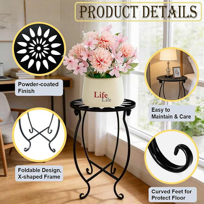 MINI Outdoor Side Tables, 10" Round 15" Tall Patio Side Table Plant Stand, Set of 1 Metal Small Round Side Table for Patio Yard Porch Balcony Garden Bedside Indoor Outdoor Use