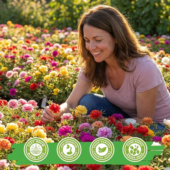 Moss Rose Seeds for Planting, 24,000+ Annual Flower for Ground Cover Flower Seeds, Perennial Variety, Easy to Grow, Portulaca Seeds to Plant Outdoors Garden Containers