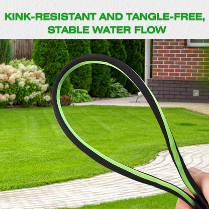 50FT Lightweight Super Flexible Garden Hose - Kink-Free, Non-Expanding, Easy Storage for Yard Lawn Outdoor Use (Black-Green)