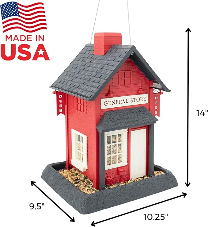 North States Village Collection - Red General Store Bird Feeder: Hanging Bird Feeder for Outdoors, Holds 6.5 Pounds of Seed