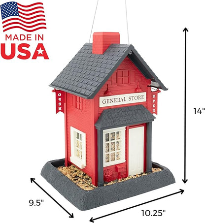 North States Village Collection - Red General Store Bird Feeder: Hanging Bird Feeder for Outdoors, Holds 6.5 Pounds of Seed