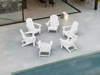 Ciokea Folding Adirondack Chair 6 Pack, Patio Adirondack Chair Weather Resistant, Plastic Fire Pit Chair with Cup Holder, Lawn Chair for Outdoor Porch Garden Backyard Deck (White)