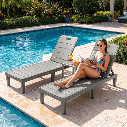 Greesum Outdoor Chaise Lounge Chairs Set of 4 with 5-Position Adjustable Backrest, Waterproof PP Sun Chaise Loungers for Garden Pool Beach Patio Deck Sunbathing, Light Coffee