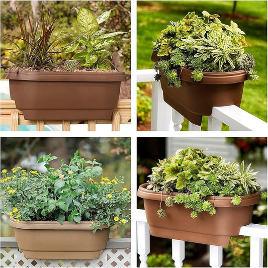 Bloem Deck Rail Planter, Balcony, Deck Balcony Rail Planter 24" Chocolate Brown 2-Pack