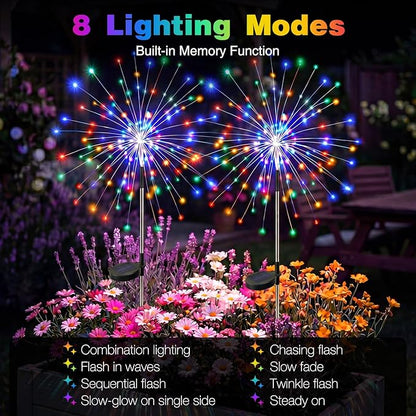 btfarm 1 Pack Solar Garden Lights Outdoor, 8 Modes Firework Lights Solar Powered, Waterproof Twinkle Fairy Light Outside for Yard Patio Pathway Pool Christmas Party Decorative, Multicolor